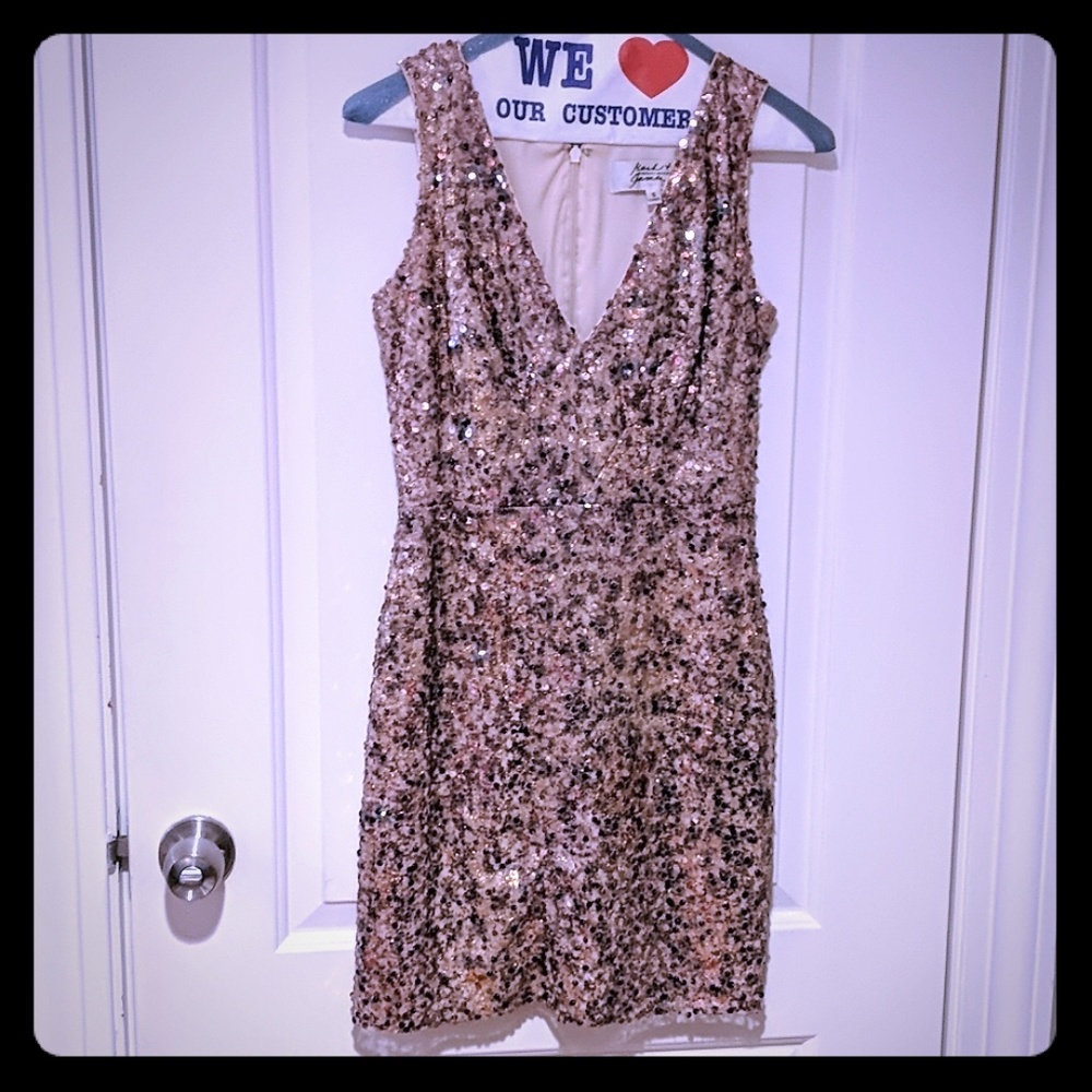 Badgley Mischka champagne sequin dress